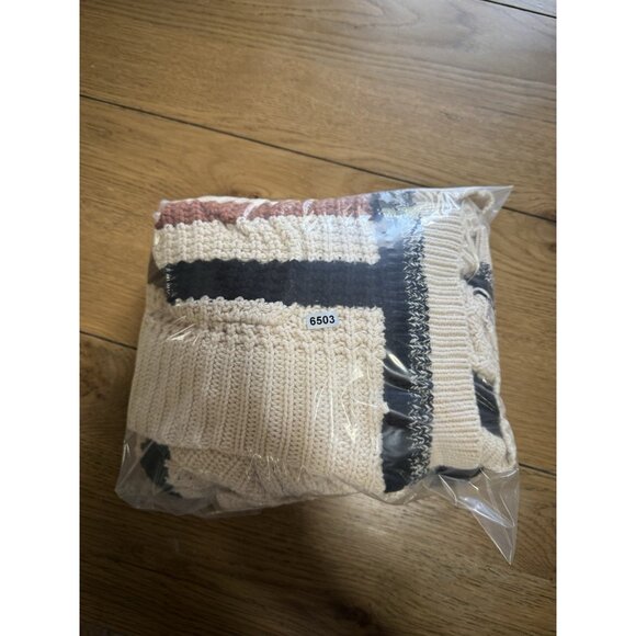 Hem & Thread Anthropologie Stripe Cardigan Women Sz Large Chunky Knit Open Front - Picture 11 of 11